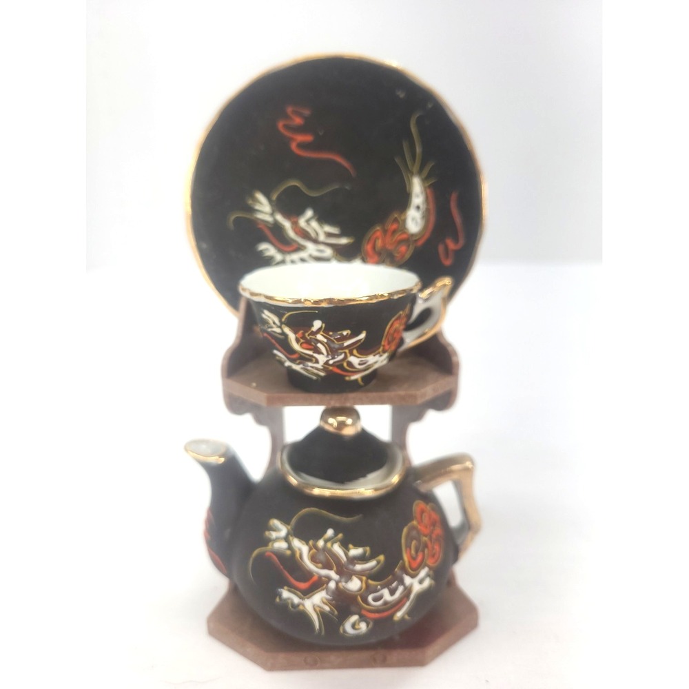 Vintage Moriage Dragonware Miniature Teapot Tea Cup and Saucer Set Japan